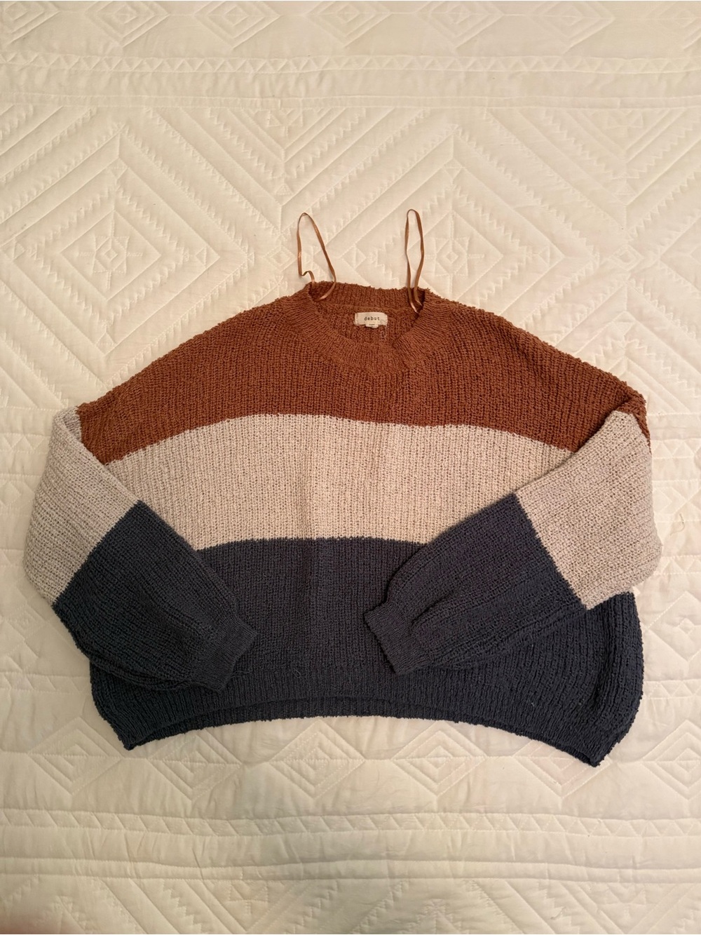 debut Colorblock Crewneck Sweater in Brown, Cream & Navy